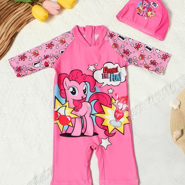 TEMU 2023 Children's Swimsuit Girls Baby Long-sleeved Quick-drying Cute Unicorn Graphic Sunscreen Onesie Swimsuit