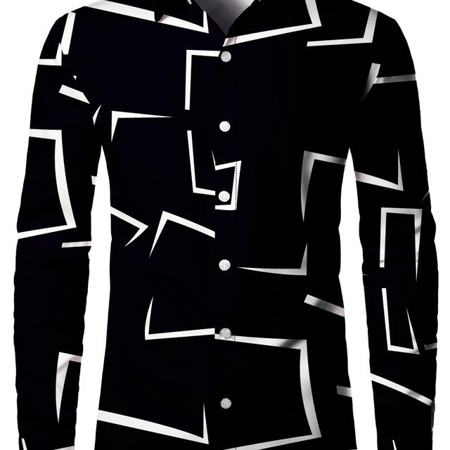 TEMU Men's Casual Long Sleeve Shirt, Geometric Print, Polyester 100%, Regular Fit, Lapel Collar, Button Details, Woven Fabric, 120gsm, Spring/fall Season - Teen Apparel
