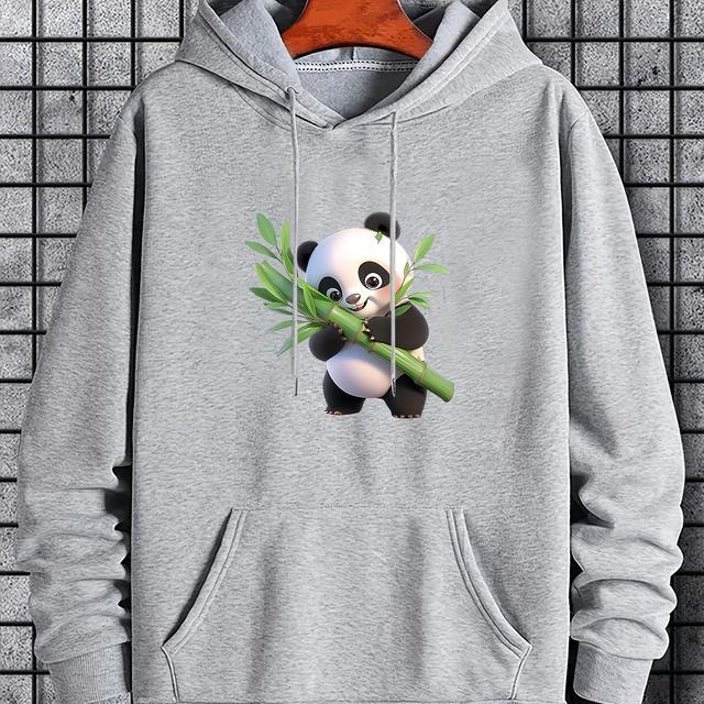 TEMU Cute Panda Pattern Hoodie With Kangaroo Pocket, Men's Casual Pullover Hooded Sweatshirt