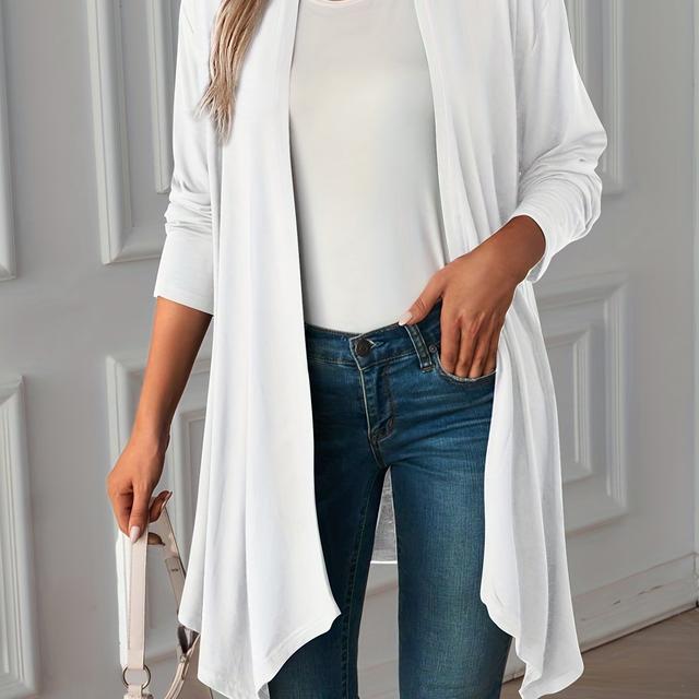 TEMU Plus Size Elegant Cardigan, Women's Plus Solid Long Sleeve Asymmetrical Hem Open Front Coat