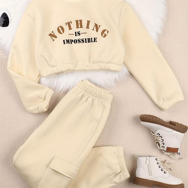 TEMU Conjunto de Hoodie com e Calças de Moletom com e Slogan para Meninas, para a e o Outono, Duas Peças, para Exterior