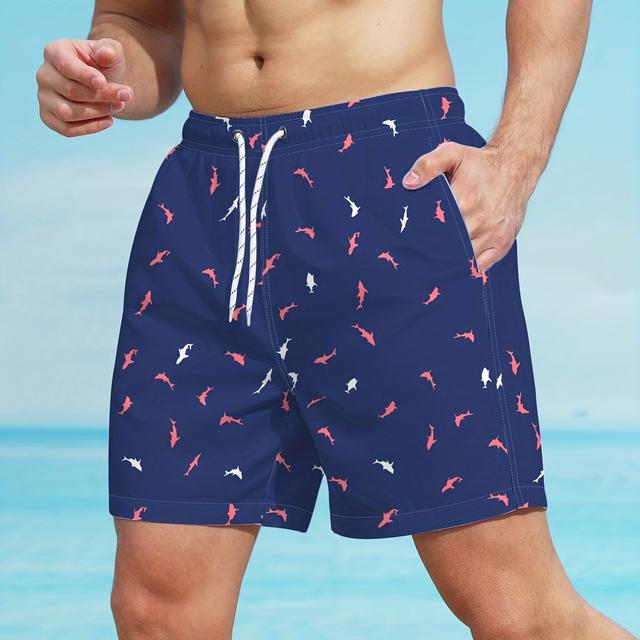 TEMU Men's Print Beach Shorts - Quick-dry, Drawstring Waist, Lightweight Polyester, Summer Vacations, Vacation Shorts| Print Shorts|polyester Beach Shorts