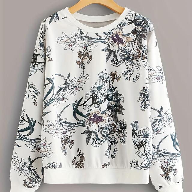 TEMU Floral Print Pullover Sweatshirt, Casual Long Sleeve Crew Neck Sweatshirt For Fall & Winter, Women's Clothing