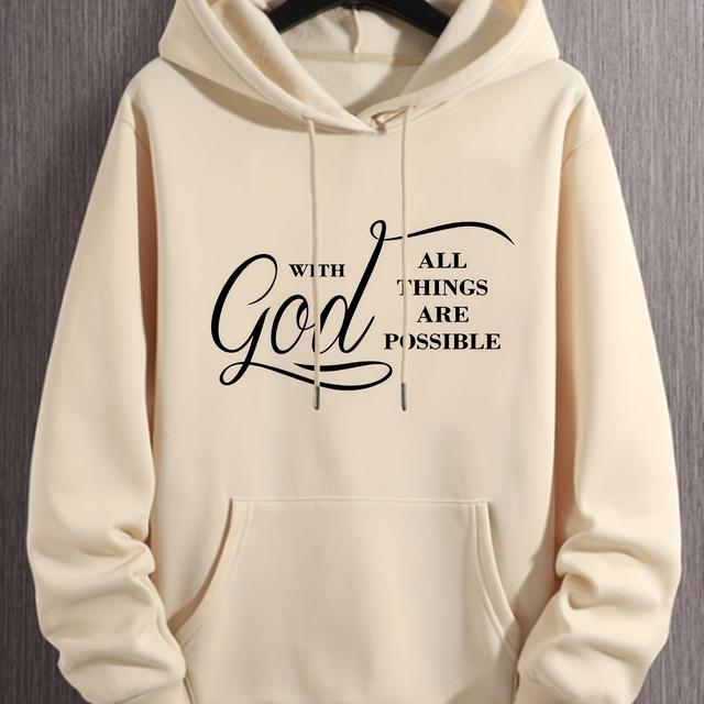 TEMU New Hoodie Sweater In Solid Color With Print For Spring, Autumn And Winter, Loose Fit