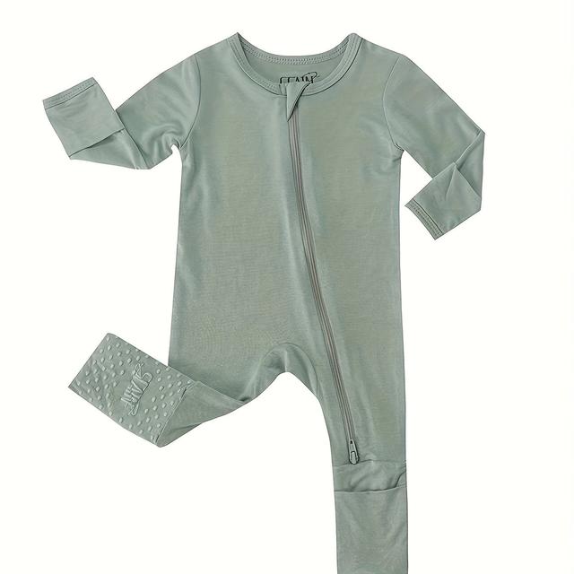 TEMU Bamboo Fiber Comfy Cute Footed Non-slip Zip Up Outdoor Jumpsuit For Baby Boys And Girls