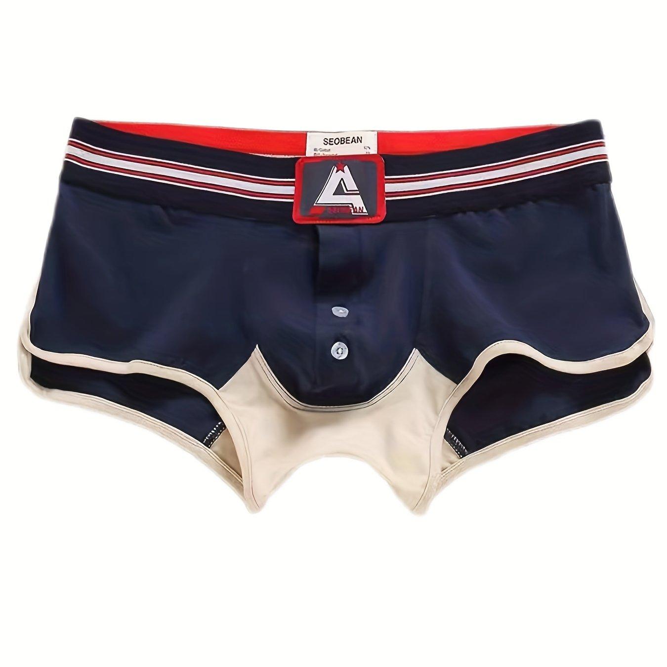 TEMU Xibin Flat Briefs Men's Underwear Mid-low Waist Open-front U-pouch Contouring Sexy Square Pants Comfortable Breathable Base Layer