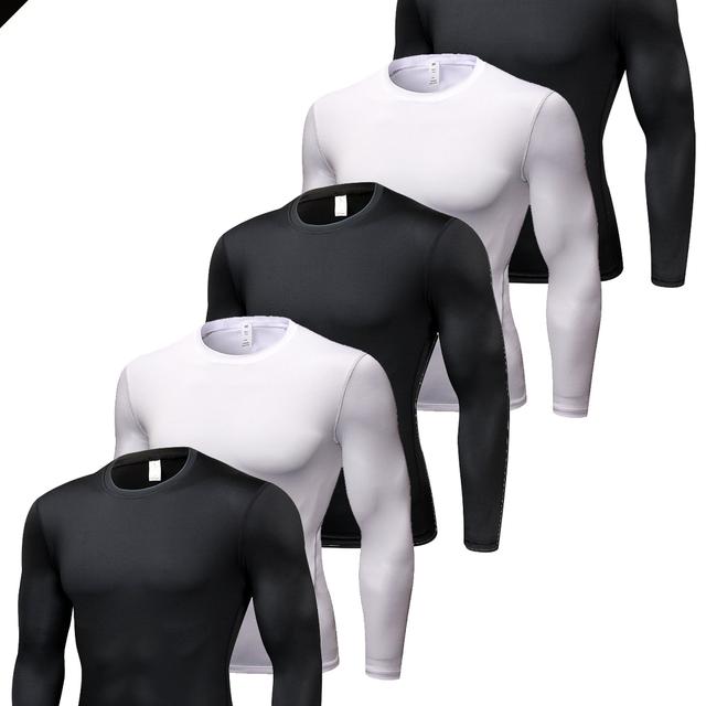 TEMU 5pcs Men' Long Sleeve T-shirts - High Stretch, Moisture-wicking, Skin-fitting Athletic Wear For , Clothing | Fit | Moisturewicking Fabric, Sweat-resistant