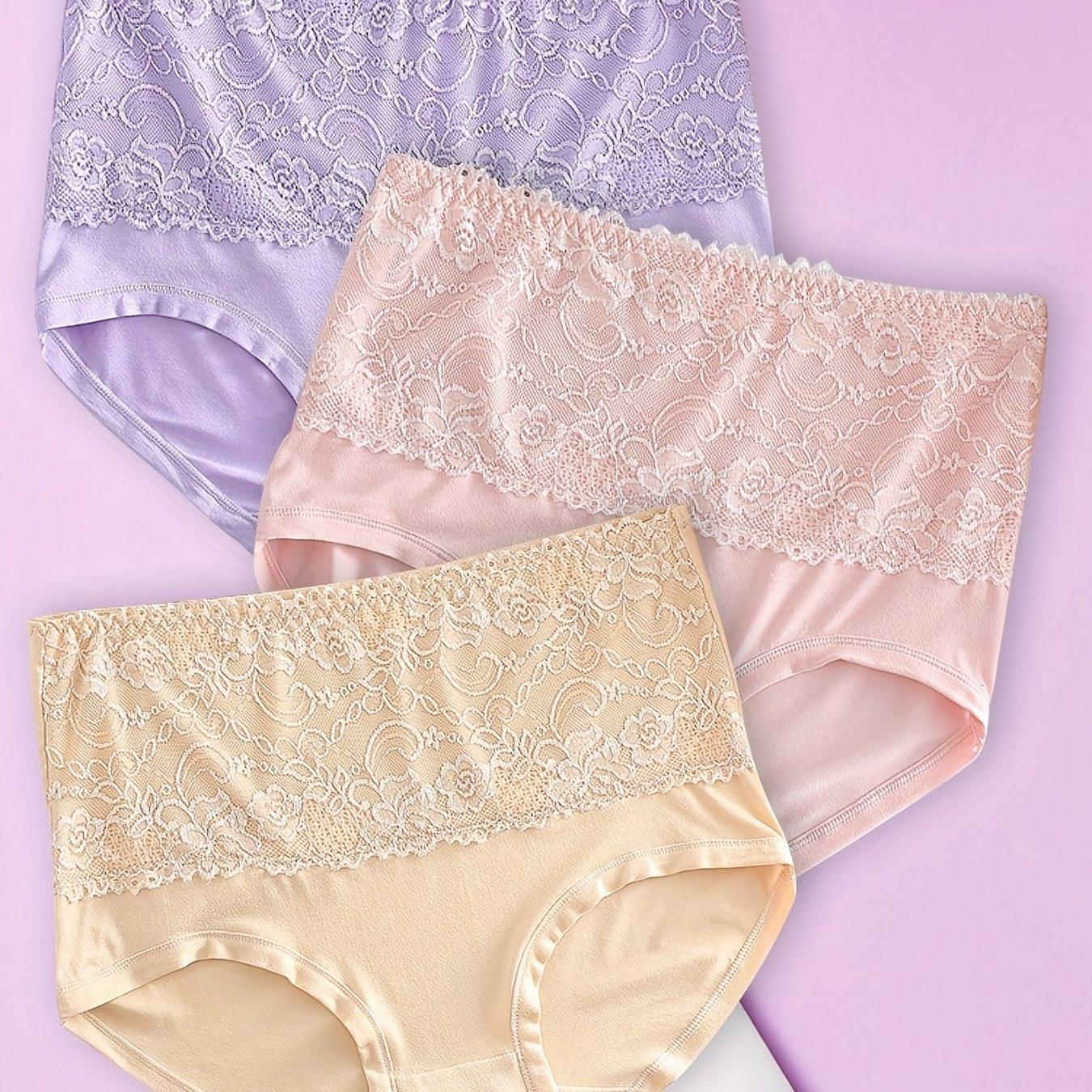 TEMU 3- Size Panties Lace Trim Ultra Soft Comfortable High-waist Women' Briefs