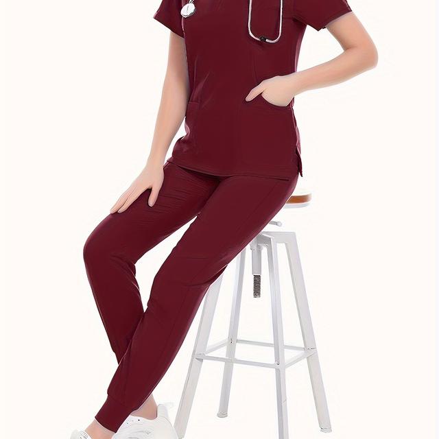 TEMU Ensemble de Jogging pour Femmes avec Uniforme d'Infirmière Élastique, Haut Respirant à Fermeture Éclair et Pantalon à Taille Ajustable avec Poche