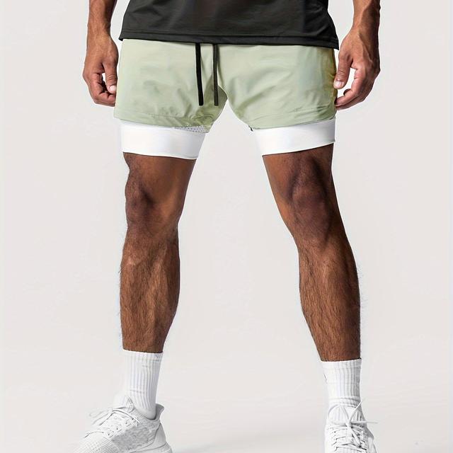 TEMU 2-in-1 Double Layer Shorts With Inner Pocket, Men's Quick Shorts For Summer Gym Workout Training