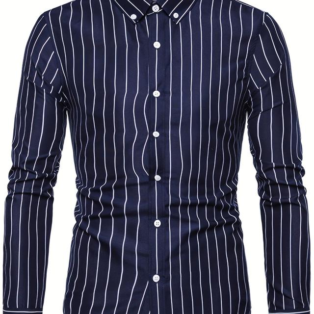 TEMU Casual Pattern Men's All- Long Sleeve Slim Fit Lapel Shirt, Outdoor