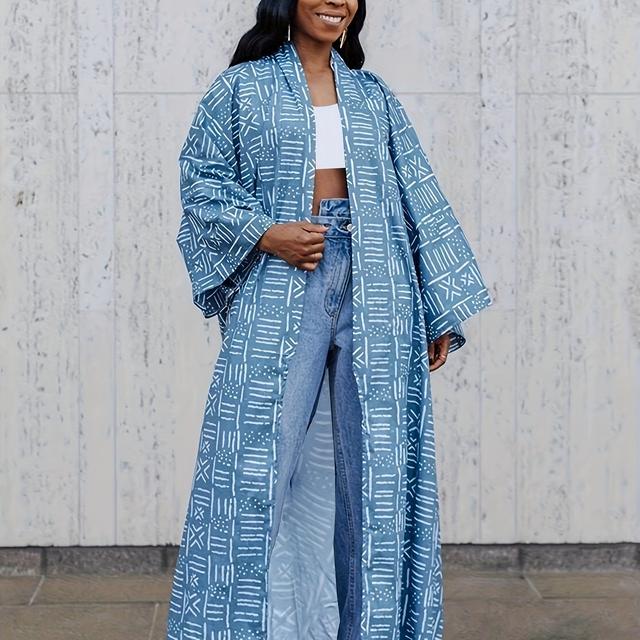 TEMU Un manteau léger avec un imprimé tribal latino-américain en taille plus.