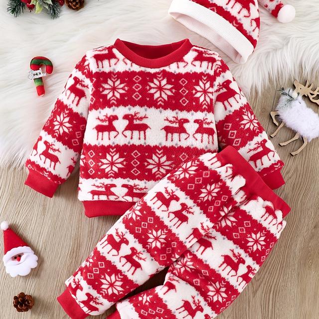 TEMU Winter Cute Newborn Baby Boy Flannel Suit Girl Christmas Autumn And Winter 3pcs Set Comfortable And Warm