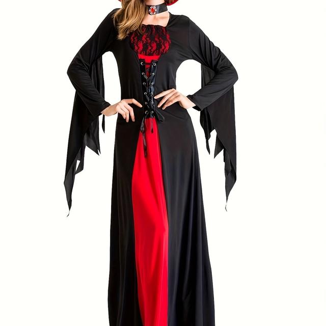 TEMU Halloween Costume New Vampire Bat Outfit Red And Black Lace Devil Suit Cosplay Witch 2869