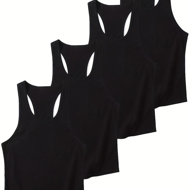 TEMU Four-pack Men's Minimalist Solid Sports Trendy Y-back Sleeveless Tank Tops
