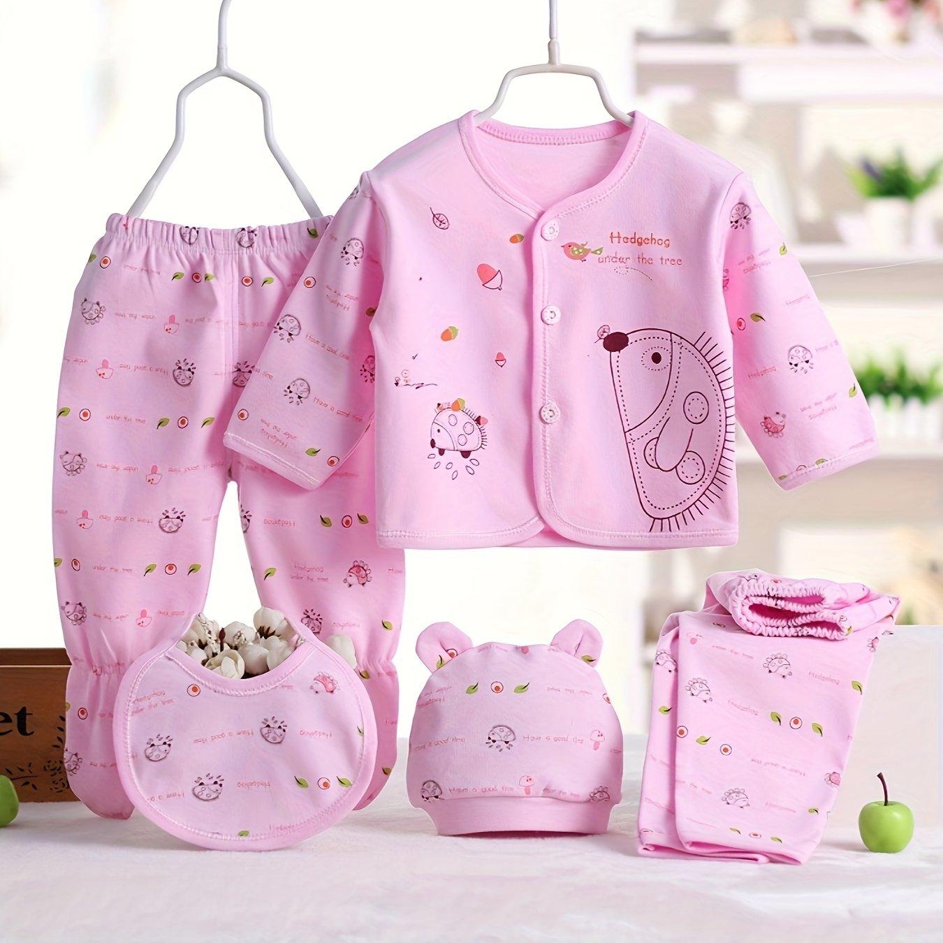 TEMU Newborn Baby Underwear Set 0-3 Months Baby Clothes Postpartum Clothes Newborn Baby Set Going Out Clothes Casual Set Clothes Pants Five-piece Set, For Outdoor