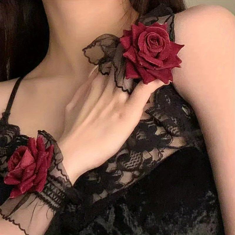TEMU 2 piezas de pulseras de encaje negro para mujeres, vestido vino para mujeres bailar, adecuado para el transporte y ropa de vacaciones