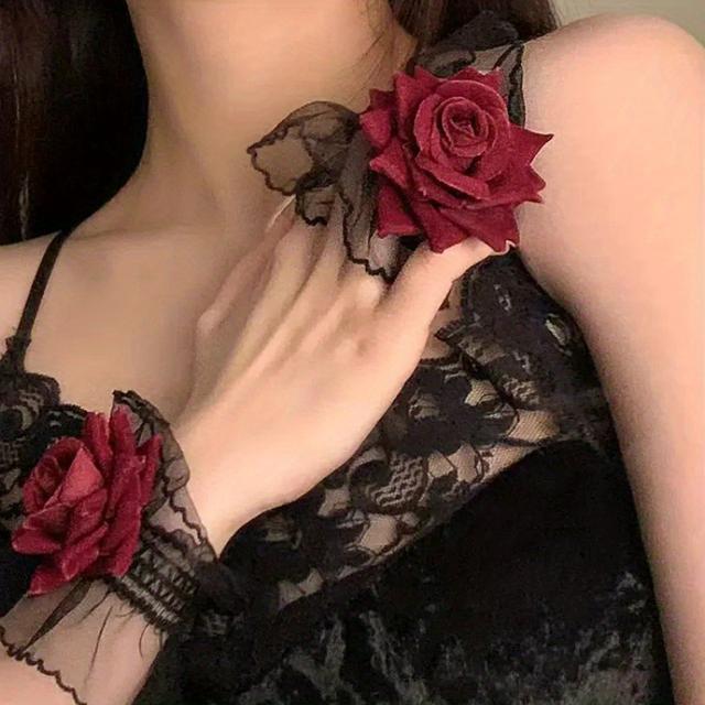TEMU 2 piezas de pulseras de encaje negro para mujeres, vestido vino para mujeres bailar, adecuado para el transporte y ropa de vacaciones