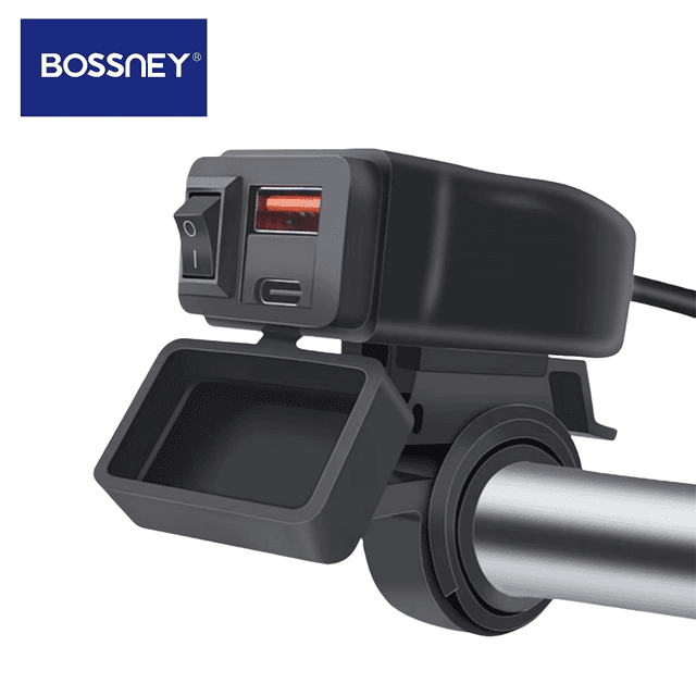 TEMU Cargador de Motocicleta, Puerto Dual QC3.0, Tipo-C, con Voltímetro, , Resistente , Montaje en Manillar de Motocicleta.