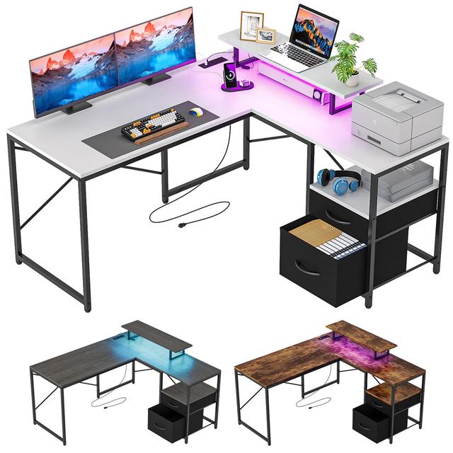 TEMU Escritorio Minimalista,Escritorio Gamer,Escritorio En Regleta y Tira LED,Escritorio con Cajones,Escritorios con Soporte para Monitor, para Oficinas y Dormitorios ()