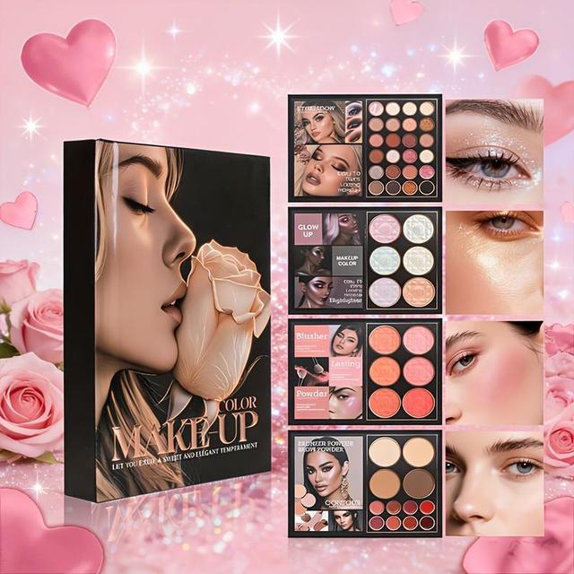 TEMU Paleta De Maquillaje Plegable De 48 Colores: 24 De Ojos, 6 Iluminadores, 6 Rubores, 4 Correctores Y 8 Labiales. Kit CosméTico Todo En Uno Para Mujeres.