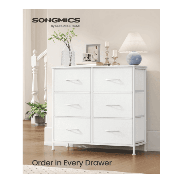 TEMU Dresser For Bedroom, Chest Of Drawers, Steel, Mdf, 6 Non-woven Fabric Drawers, Storage Organizer Unit, Closet, Entryway, And Snow White Ulgs123wh01