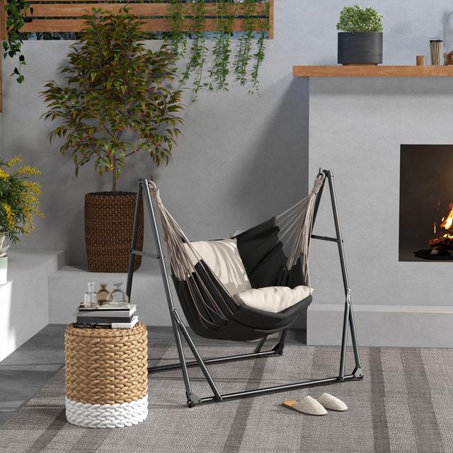 TEMU Outsunny Foldable Hammock Stand, Portable 2 In 1 Hammock Chair Stand Only With Carry Bag, Load Capacity 120kg, For Patio, Garden, Yard, Black