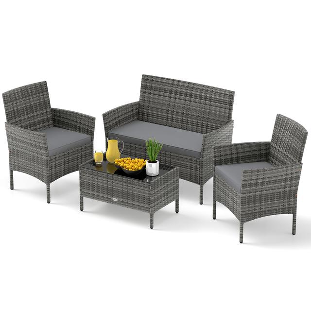 TEMU Costway 4 Pcs Patio Furniture Set W/washable Cushions And Tempered Glass Coffee Table