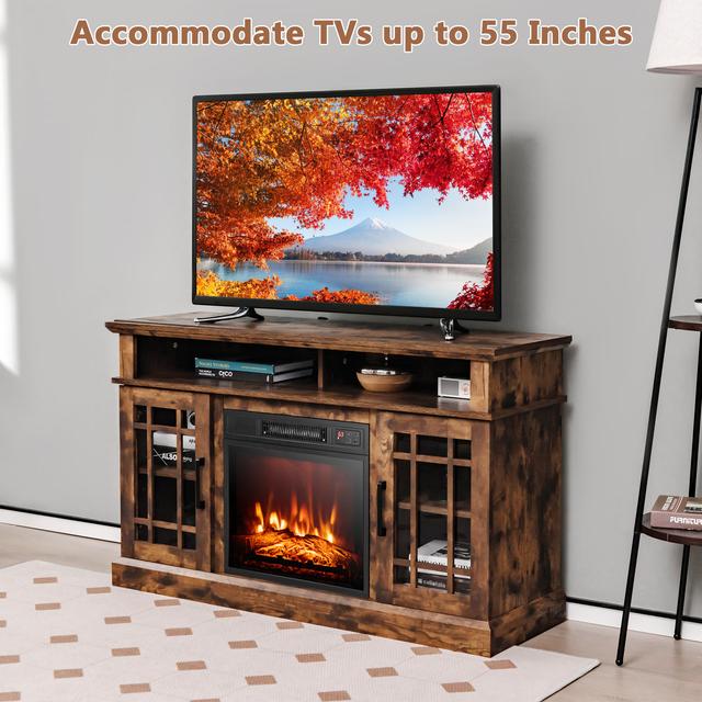 TEMU Costway 48'' Fireplace Tv Stand W/ 1400w Electric Fireplace For Tvs Up To 50 Inches White/brown