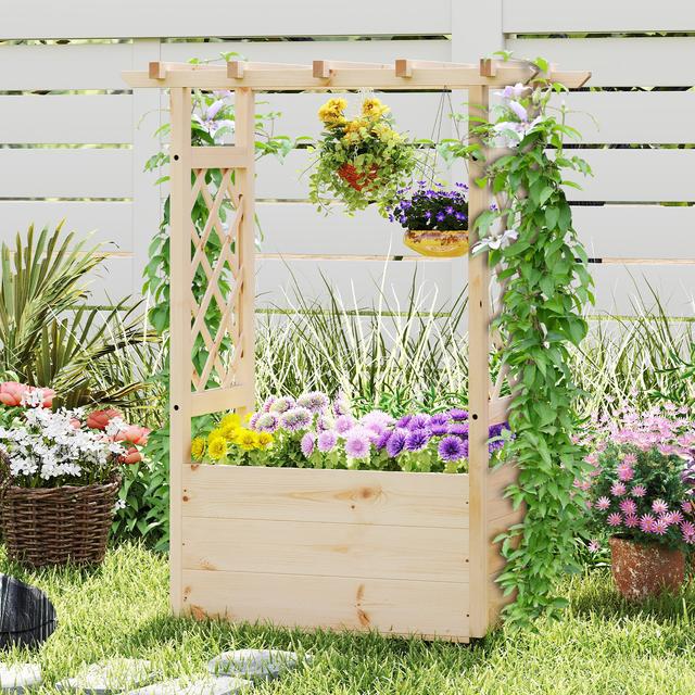 TEMU Costway Raised Garden Bed/ Lattice Trellises, Hanging Roof, Drainage, Wooden Elevated Planter Box For Climbing Vine Flower Vegetable Fruit, Indoor Outdoor Patio Balcony Solid Wood Planter Stand