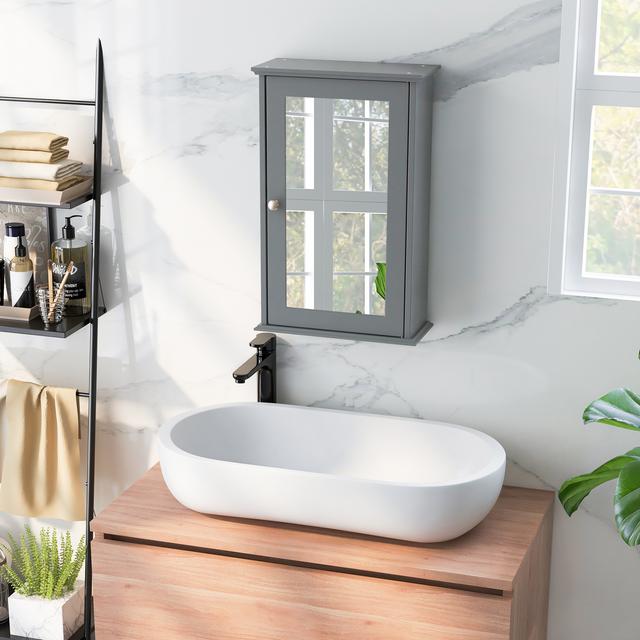 TEMU Costway Bathroom Medicine Cabinet With Mirror, Wall Mounted Single Door Storage Cabinet W/ Adjustable Shelf, Multipurpose Wall Cabinet W/ Reversible Door For Bathroom Living Room Hallway, Grey