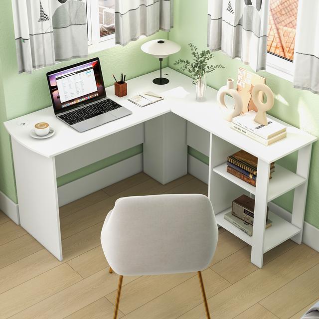 TEMU Costway L-shaped Corner Computer Desk Home Office Writing Workstation W/ Storage Shelves