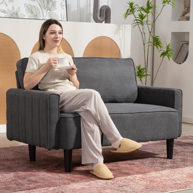 TEMU Loveseat Sofa, Modern Linen Fabric 2 Seater Sofa Couch With Thick Padded Seat & Backrest, Upholstered Small Couch For Living Room, Home Office, Dark Grey