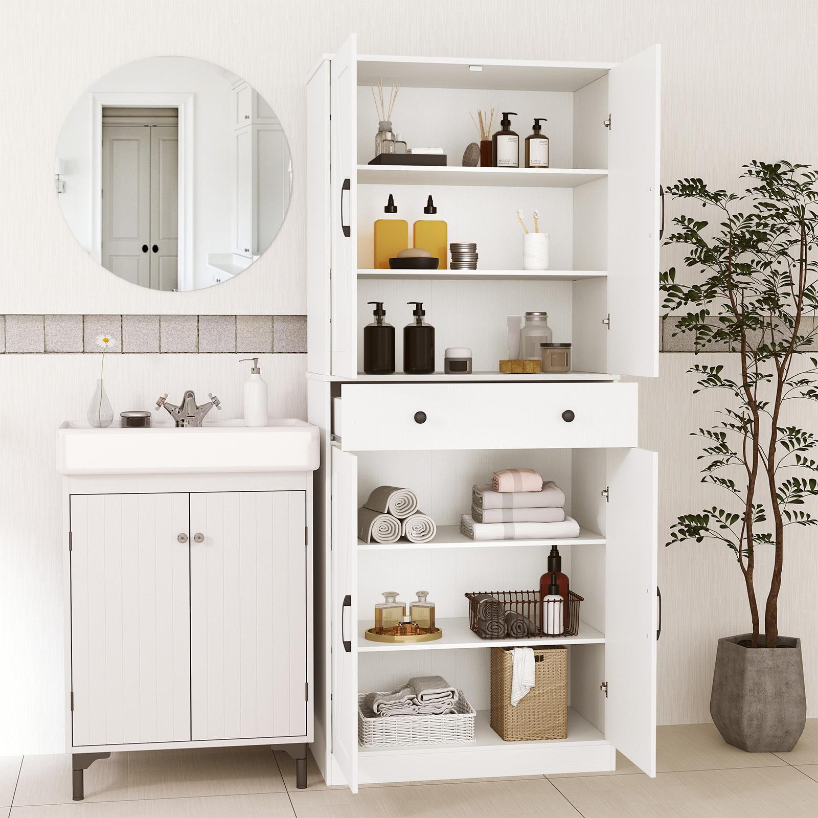 TEMU Costway 72" Tall Kitchen Pantry, Cupboard Cabinet With 4 Barn Doors, Storage Drawer & 3 Adjustable Shelves, Versatile Storage With 2 Anti-tipping Kits For Living Room, Dining Room