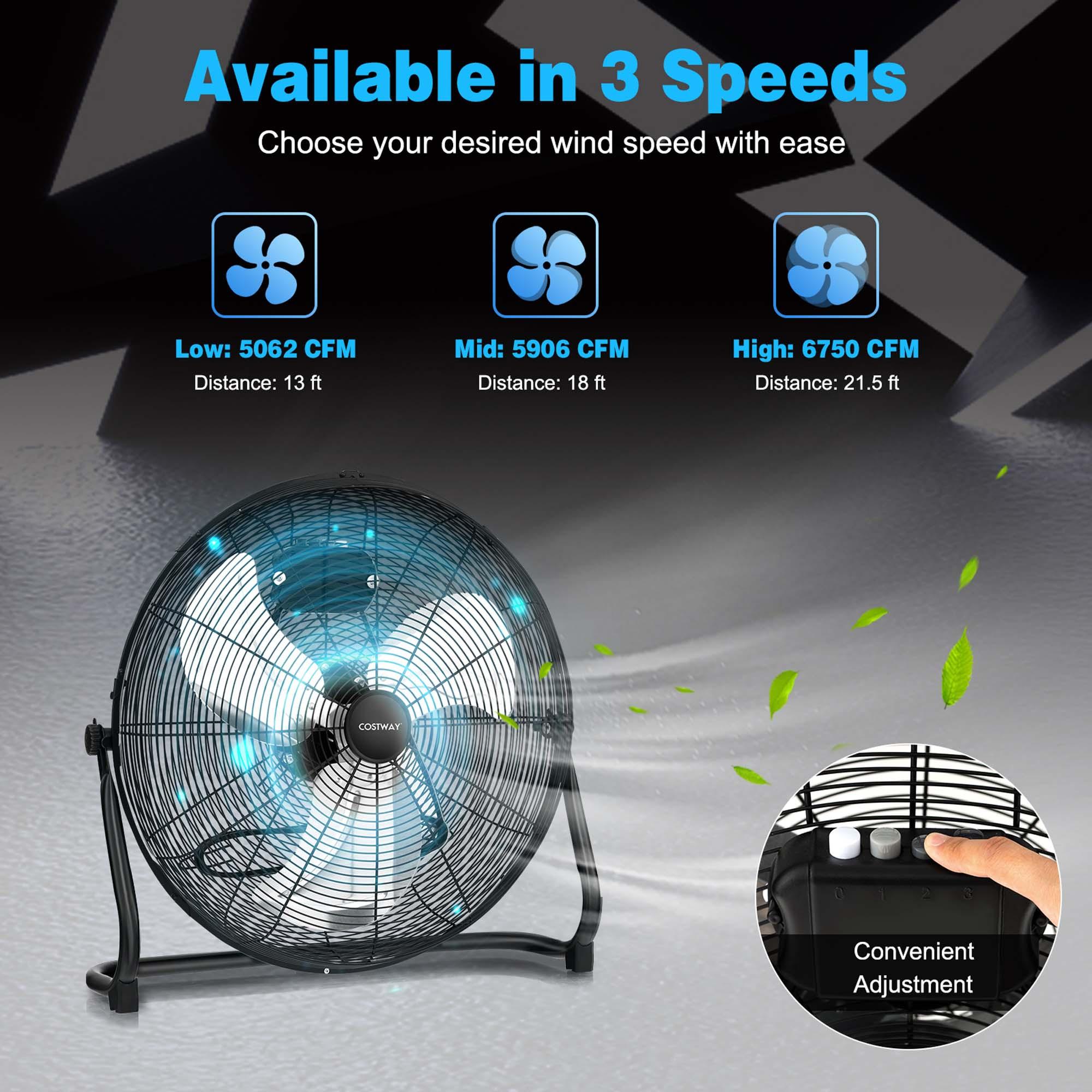 TEMU Costway 20" High Velocity Floor Fan, 3-speed Heavy-duty Industrial Floor Fan W/ 145° Adjustable Tilt Angle & Metal Blades For Warehouse Basement Garage Barn Gym, Portable Air Circulator, Black