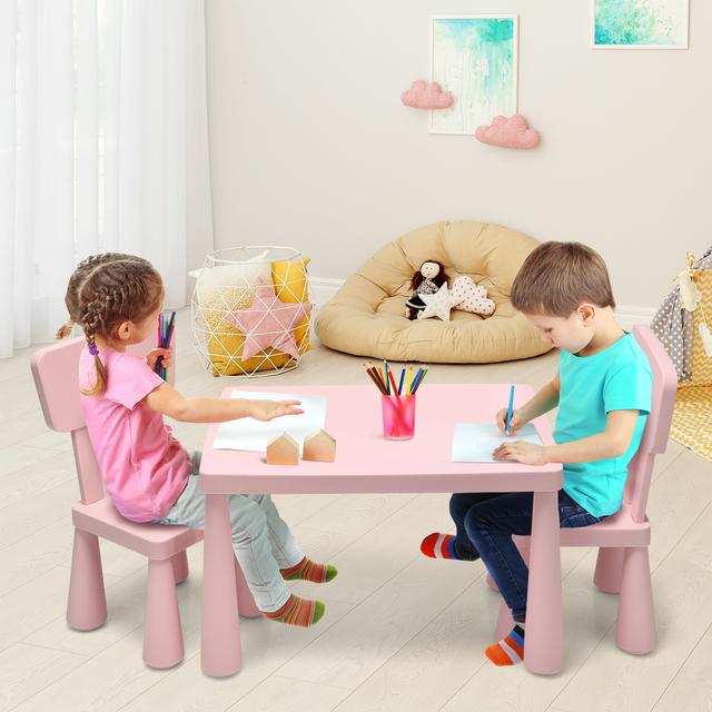 TEMU Costway 3-piece Kids Table And Chairs Set, Lightweight Plastic Children Activity Center For Reading, Writing, Painting, Snack Time, Kids Furniture Art Study Desk & Chairs Set 1-7, Pink