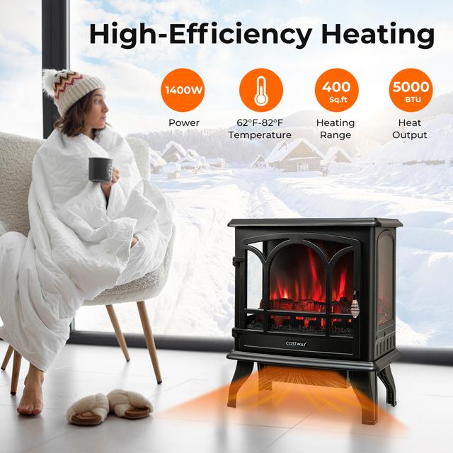 TEMU Costway 20'' Freestanding Electric Fireplace Heater Stove W/ Realistic Flame Effect 1400w