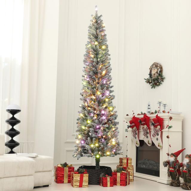 TEMU 9ft Pre-lit Pencil Christmas Tree With Remote, Adjustable Brightness, Artificial Christmas Tree With 310 Dual Colour Leds, 895 Tips, Metal Stand, Flocked Tree, Green