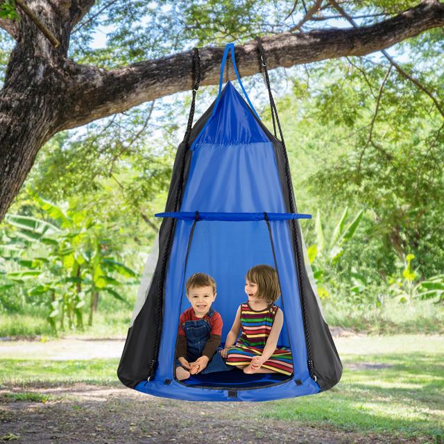 TEMU Costway Hanging Kids Chair,swing Tent Set, Hammock Nest Pod, Hanging Swing Seat For Boys/girls, Children Outdoor Indoor Swing, Play House With Detachable Play Tent, 330 Lbs (40 Inch)