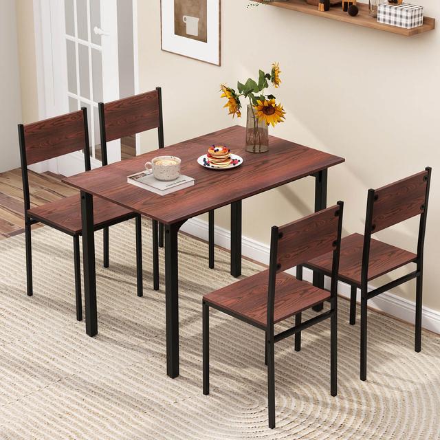 TEMU Costway 5 Piece Dining Table Set Industrial Table & Chairs For 4 Brown