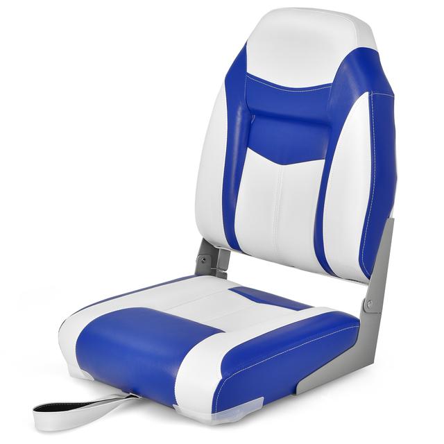 TEMU Costway High Back Boat Seat, Comfortable Fishing Seat W/ High-density , Folding Captain Boat Seat W/ Flexible Hinges, Universal Molded Plastic Frame, 4 Mounting Screws, Blue