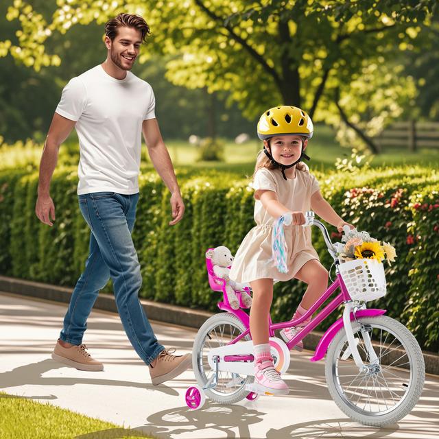 TEMU Costway 18 Inches Kids Bicycle W/ Basket Doll Seat Colorful Streamers Training Wheels