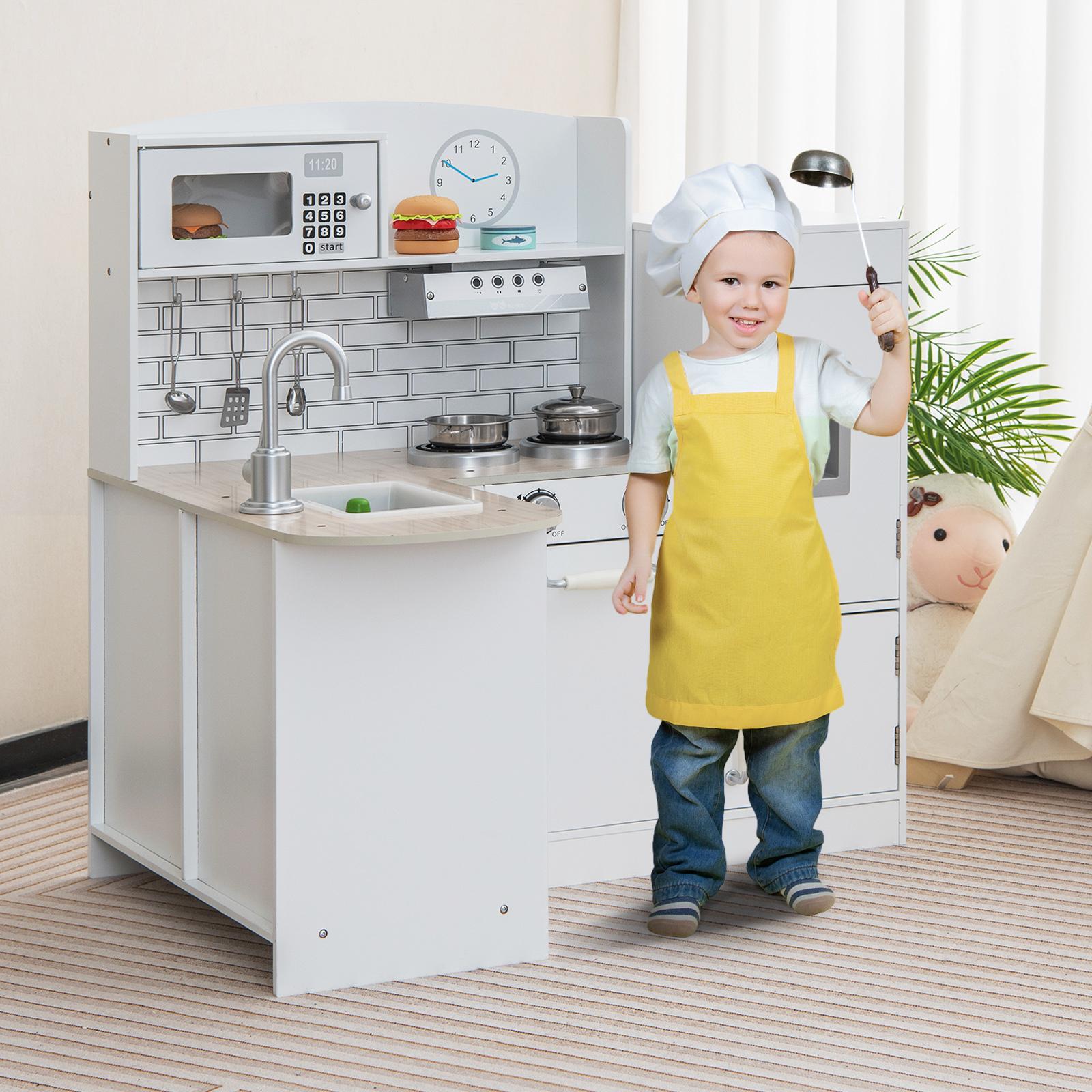 TEMU Costway Kitchen Playset Wooden Chef Play W/ Sink Stove Range Hood Utensils