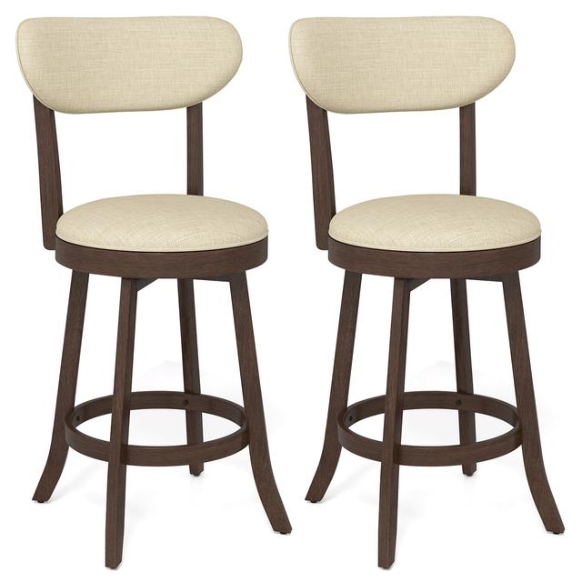 TEMU Costway 25.5" Counter Height Chairs Set Of 2, Swivel High Stool W/ Padded Seat & Backrest, Rubber Wood Linen Rotating Counter Barstools For Kitchen, Dining Room, Pub