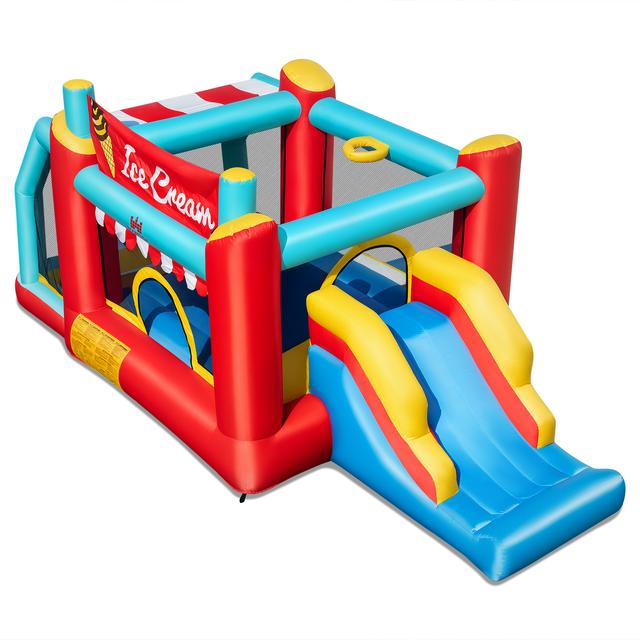 TEMU Costway Inflatable Bounce House, Cream Themed Castle W/ Slide, Jumping Area, Basketball Hoop, Ball Pit & Ring-toss, Indoor Outdoor Bouncer For Yard, Lawn, Party
