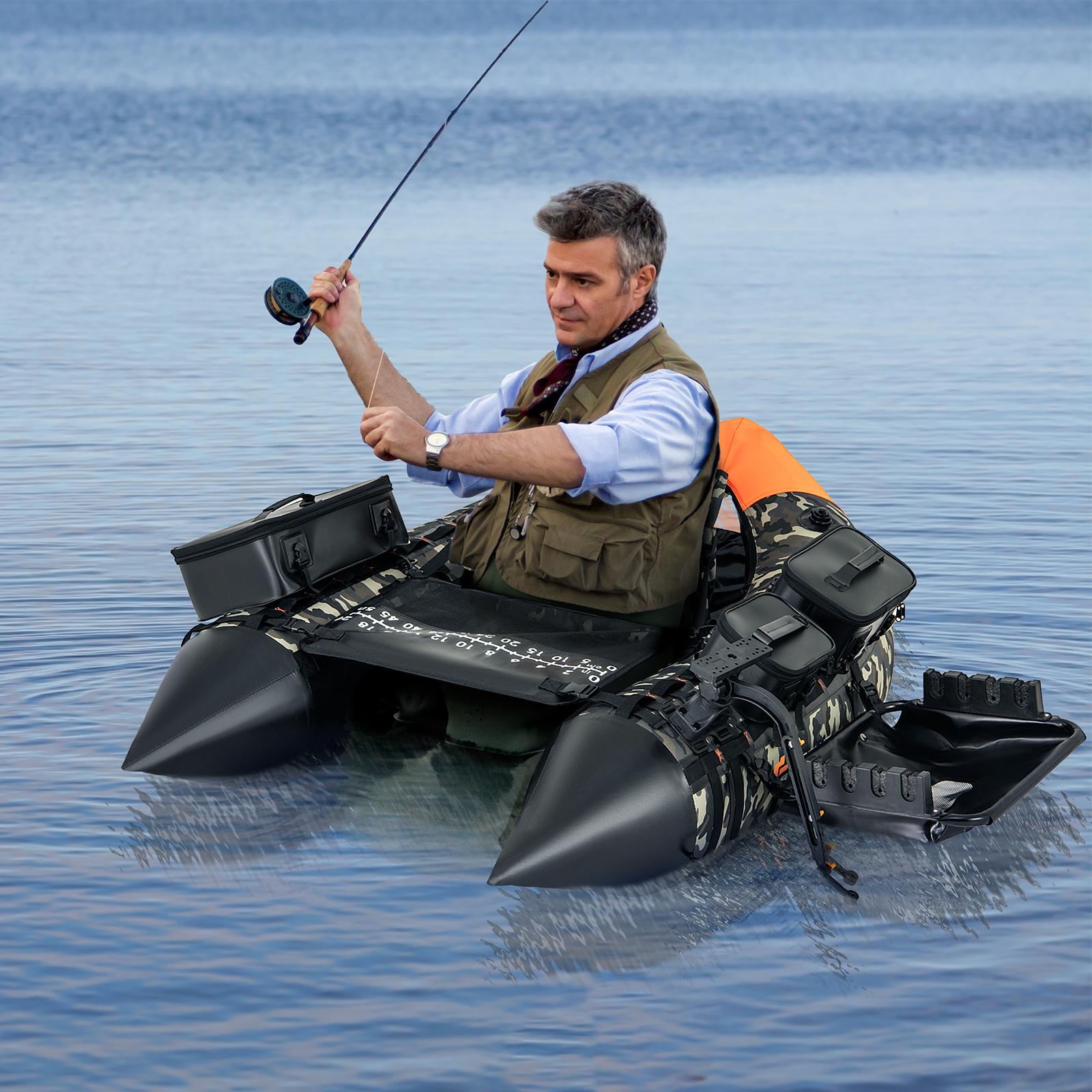 TEMU Costway Inflatable Fishing Float Tube, Detachable Fishing Rod Basket, 3 Storage Boxes, Adjustable Backrest, Fish Ruler & Manual Pump