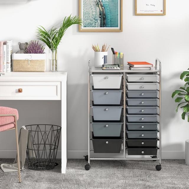TEMU Costway 15-drawer Rolling Storage Cart, Multicolored Utility Cart W/ Removable Drawers & Metal Frame, Mobile Art Craft Drawer Cart W/ Lockable Wheels For Home, Office, Studio, School