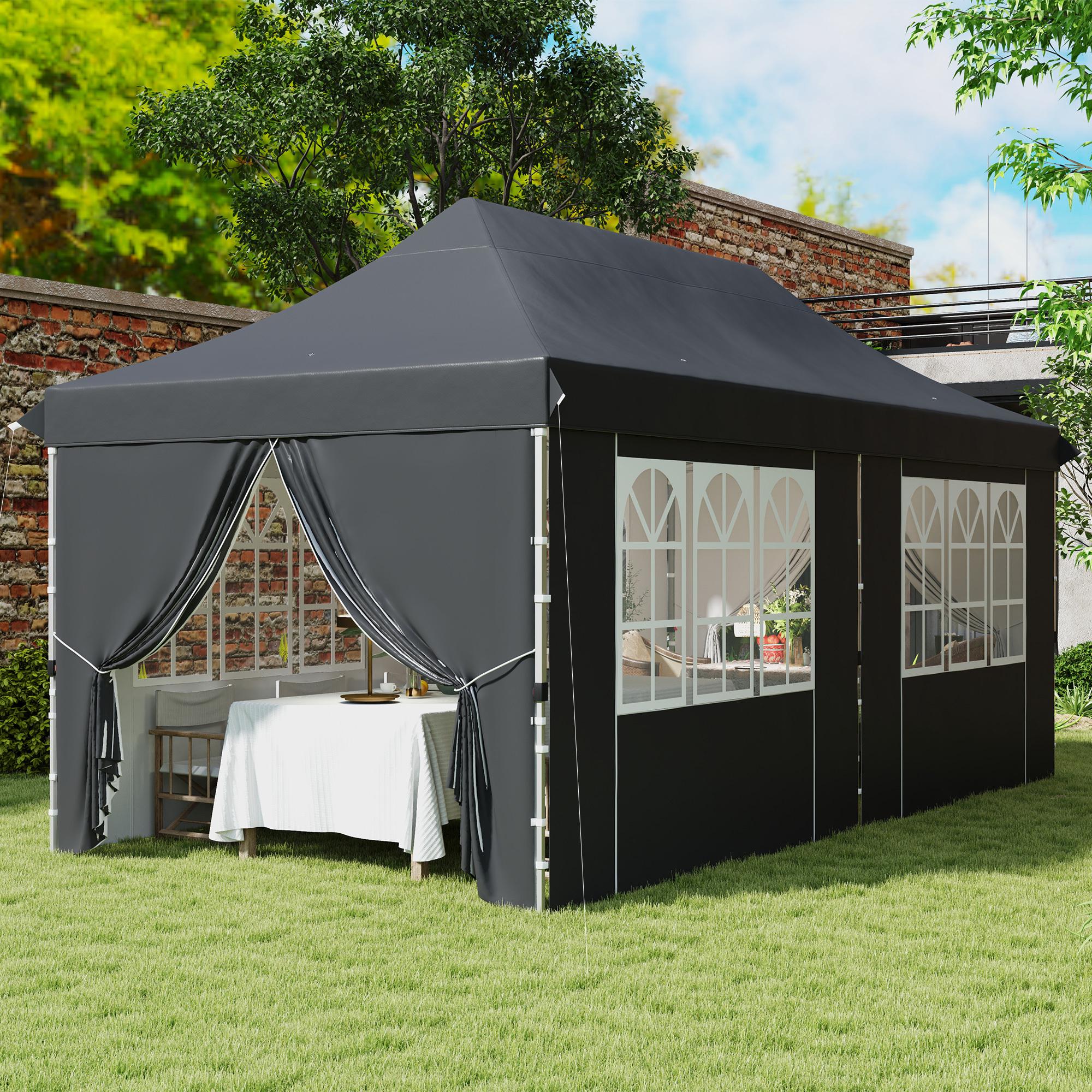 TEMU Outsunny 10 X 20ft Pop Up Canopy Tent With 6 Removable , Height Adjustable Large With 4 Windows, Carry Bag, 6 Sand Bags For Outdoor, Garden, Patio, Grey