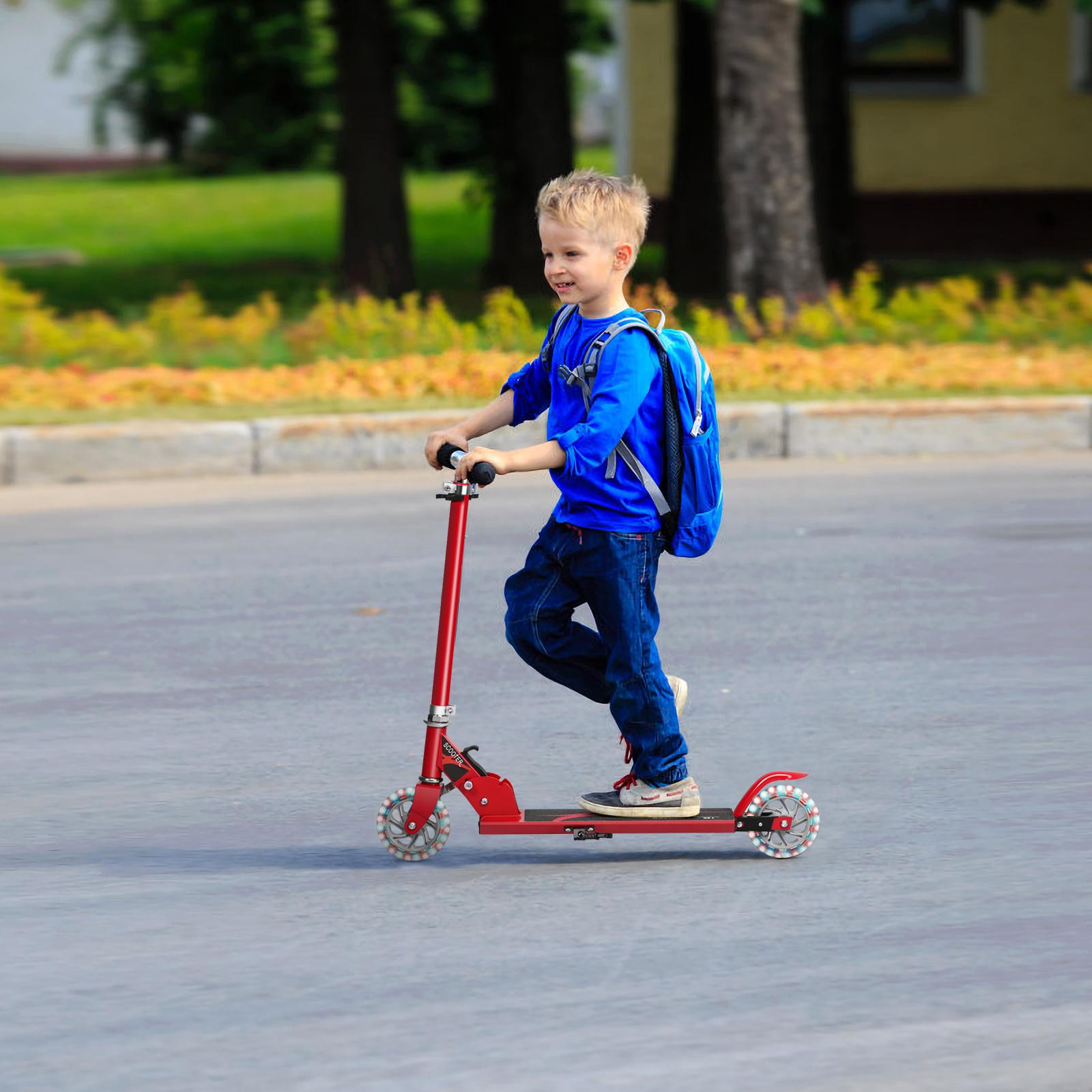 TEMU Giantex Folding Kid Scooter Of Aluminum Frame, With 3-height Adjustable Handlebar, 2 Flashing Wheels, Support Foot, For Kids From Age 4 To 13 - Blue