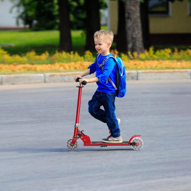 TEMU Giantex Folding Kid Scooter Of Aluminum Frame, With 3-height Adjustable Handlebar, 2 Flashing Wheels, Support Foot, For Kids From Age 4 To 13 - Blue
